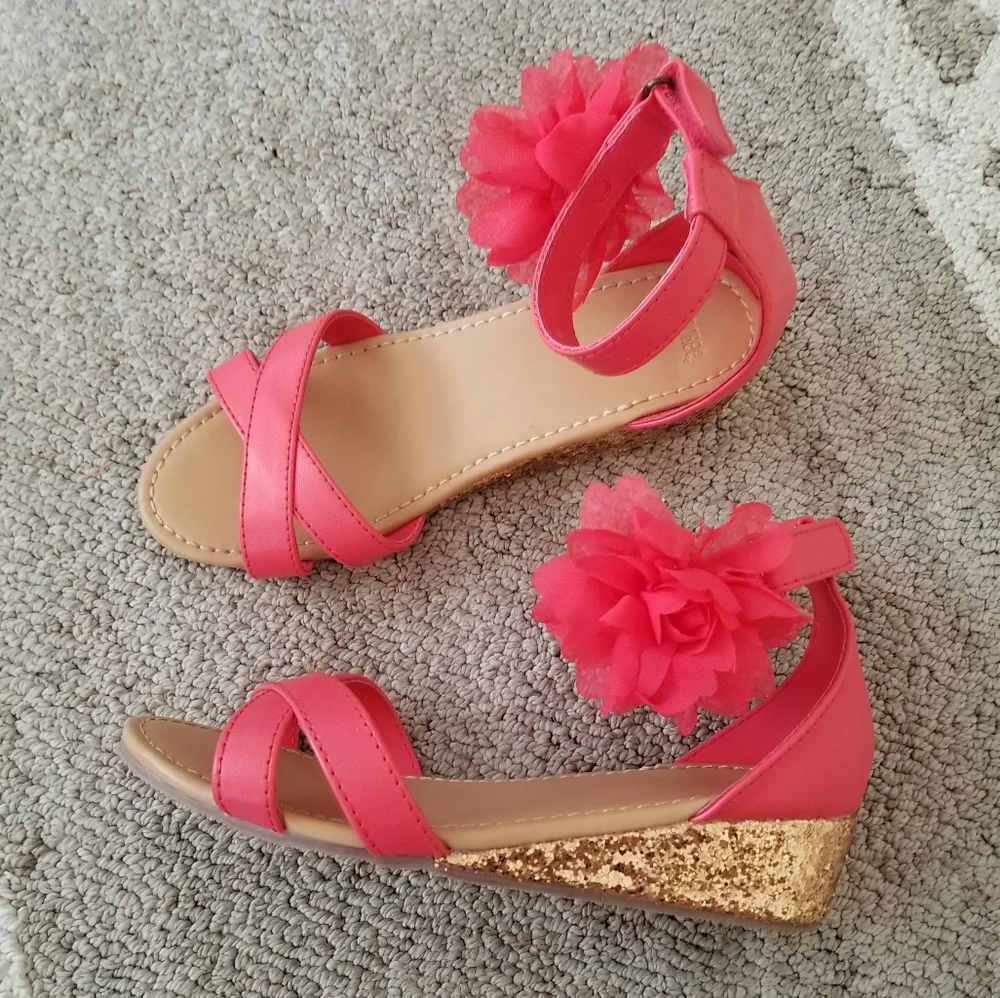 Gymboree Flower Glitter Wedge Sandals Size 1 - Picture 5 of 8